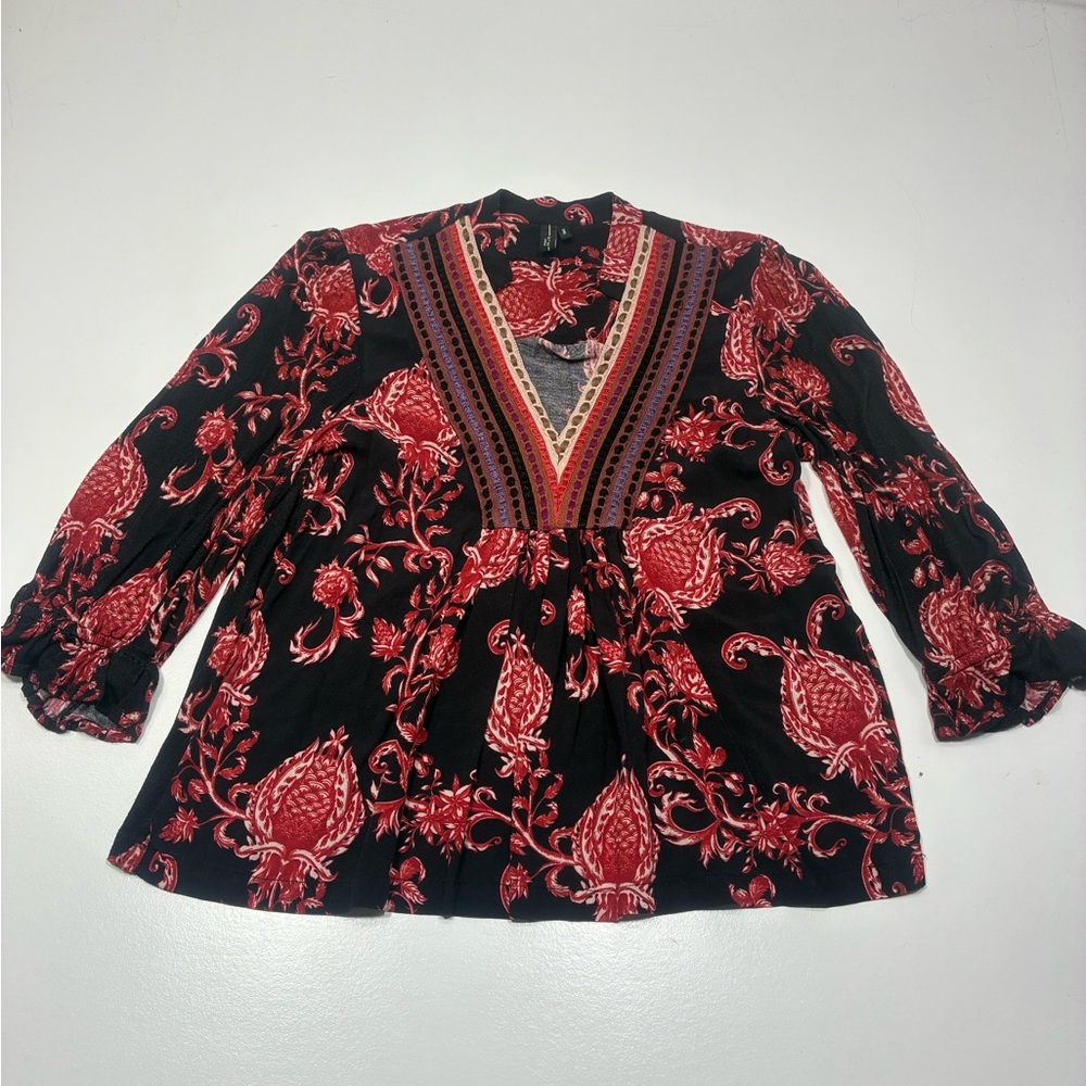 Anthropologie Blank London Small Stephanie Women Top Embroidered V-neck Floral